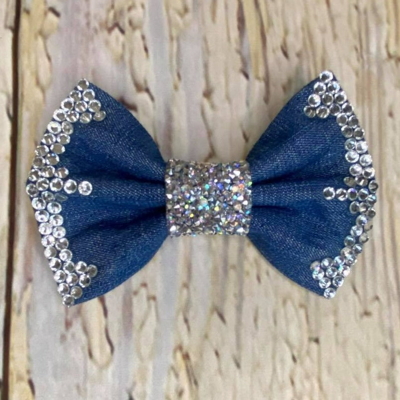 Denim and bling bow tie