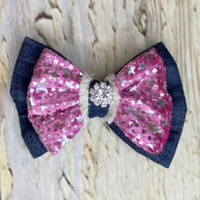 Load image into Gallery viewer, Denim with silver stars bow tie
