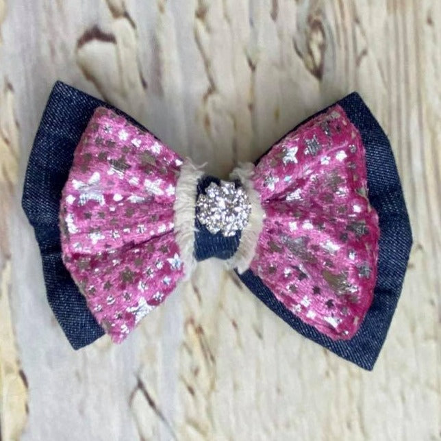 Denim with silver stars bow tie