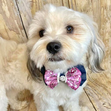 Load image into Gallery viewer, Denim with silver stars bow tie
