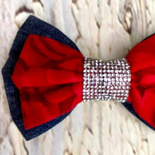 Load image into Gallery viewer, Denim with Red Roses Bow Tie
