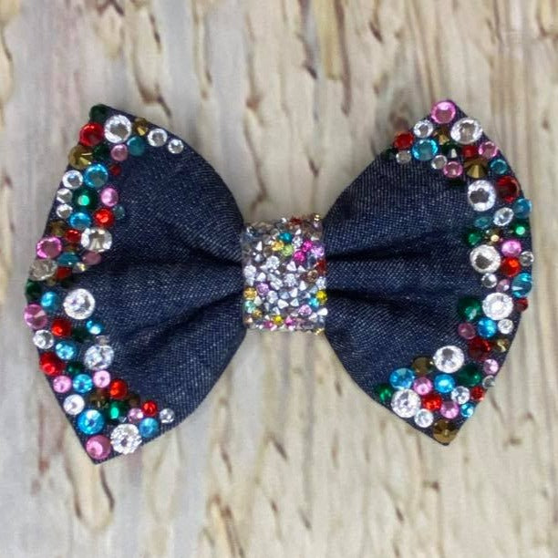 Denim and multi coloured stones Bow tie