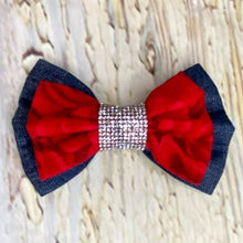 Load image into Gallery viewer, Denim with Red Roses Bow Tie
